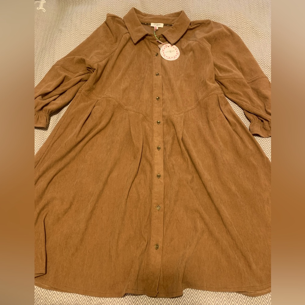 NWT! Umgee cordouroy button front western dress in chestnut brown. Size medium.